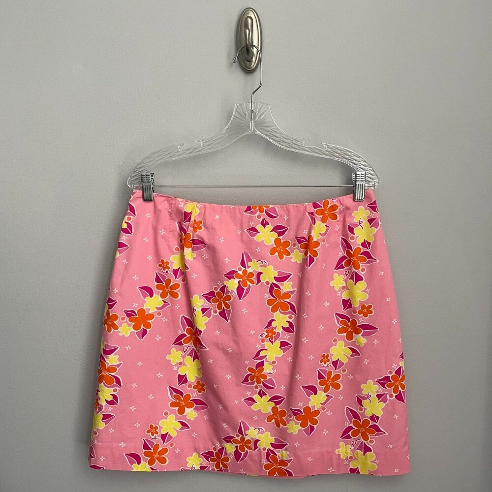 Lilly Pulitzer Pink Floral Skirt Size 14 Pencil Orange Yellow Golf Valentine’s